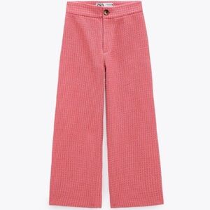 Zara Pink High Waisted Wide Leg  Textured Pants